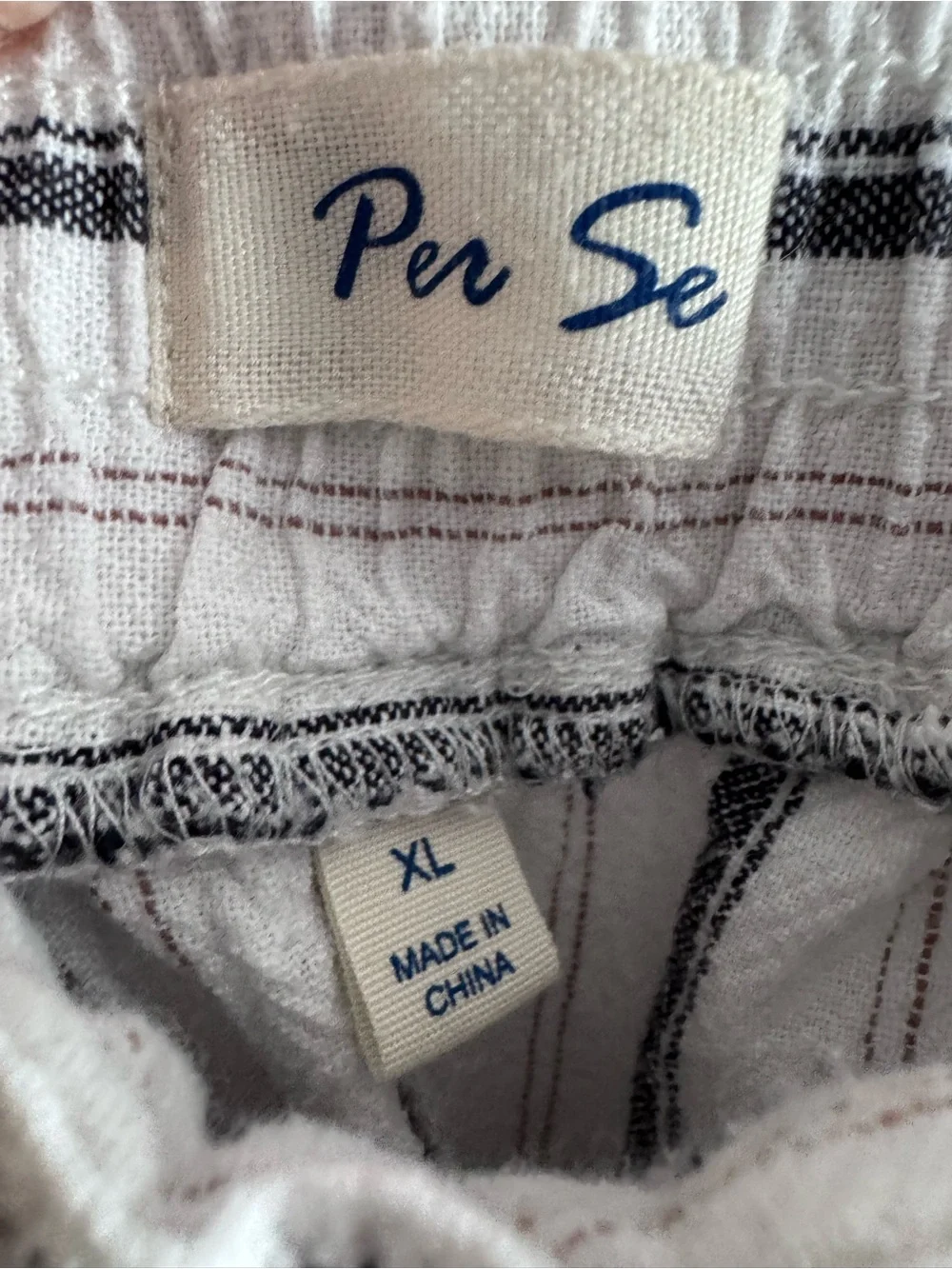 Per Se‎ XL Striped Linen Blend Drawstring Shorts Coastal Beachy Casual